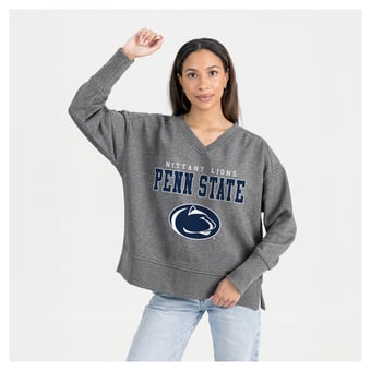 Women's Gameday Couture Gray Penn State Nittany Lions French Terry V-Neck Pullover Sweatshirt