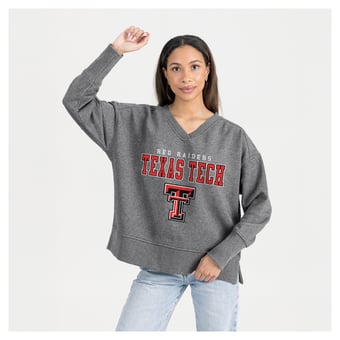Women's Gameday Couture Gray Texas Tech Red Raiders French Terry V-Neck Pullover Sweatshirt