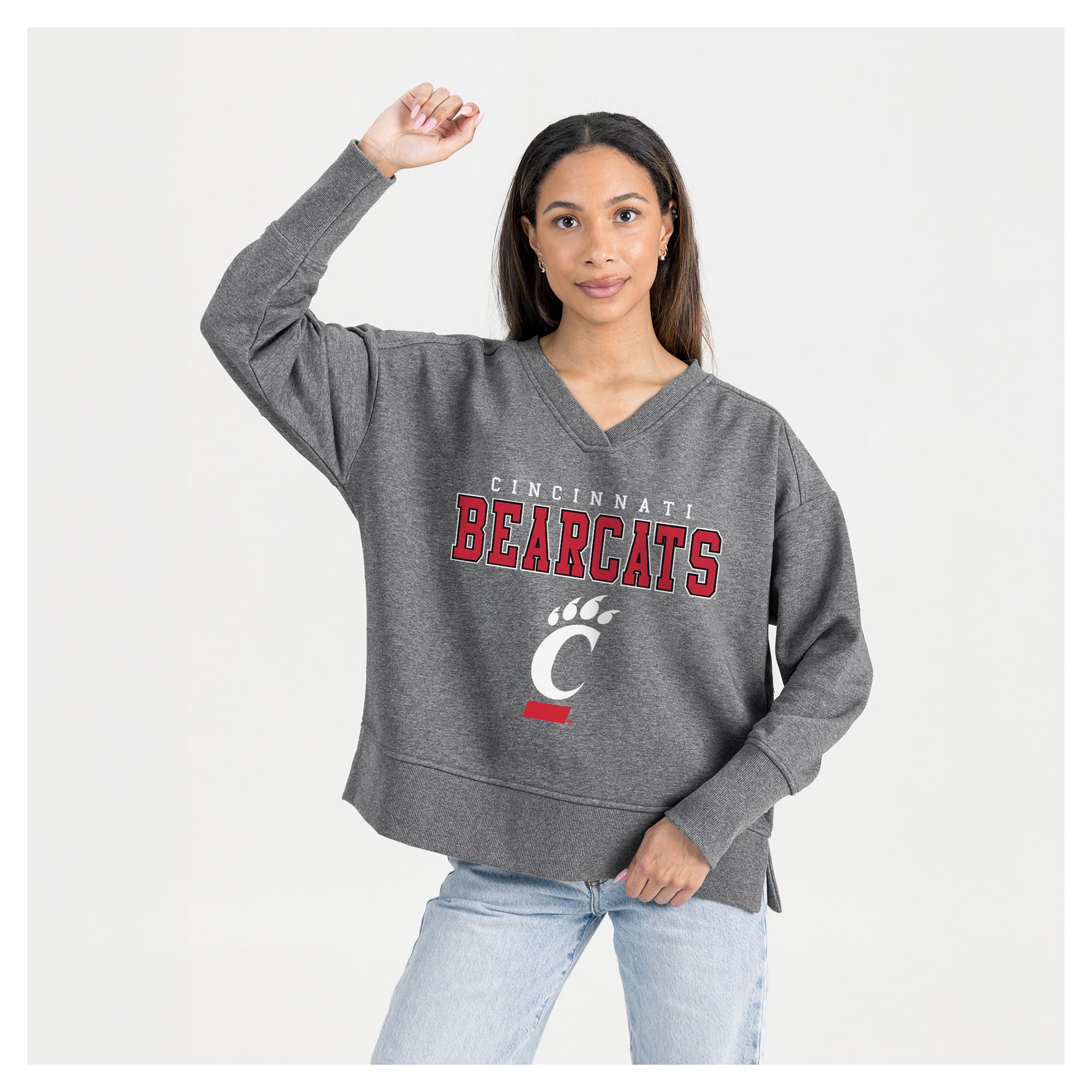 Women's Gameday Couture  Gray Cincinnati Bearcats French Terry V-Neck Pullover Sweatshirt