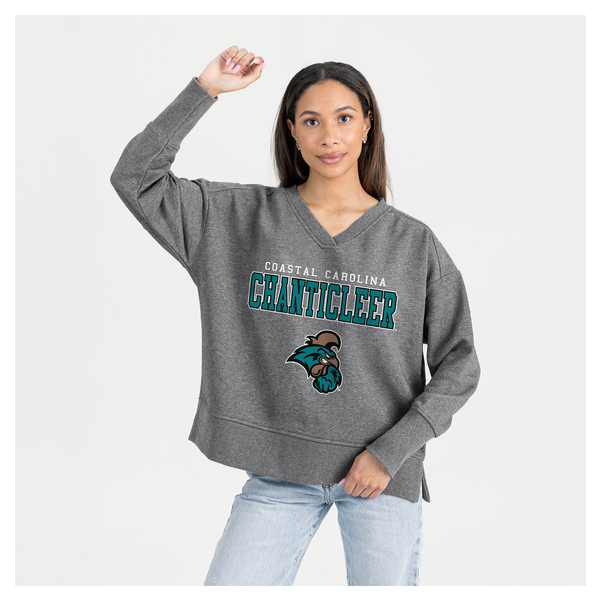 Women's Gameday Couture Gray Coastal Carolina Chanticleers French Terry V-Neck Pullover Sweatshirt