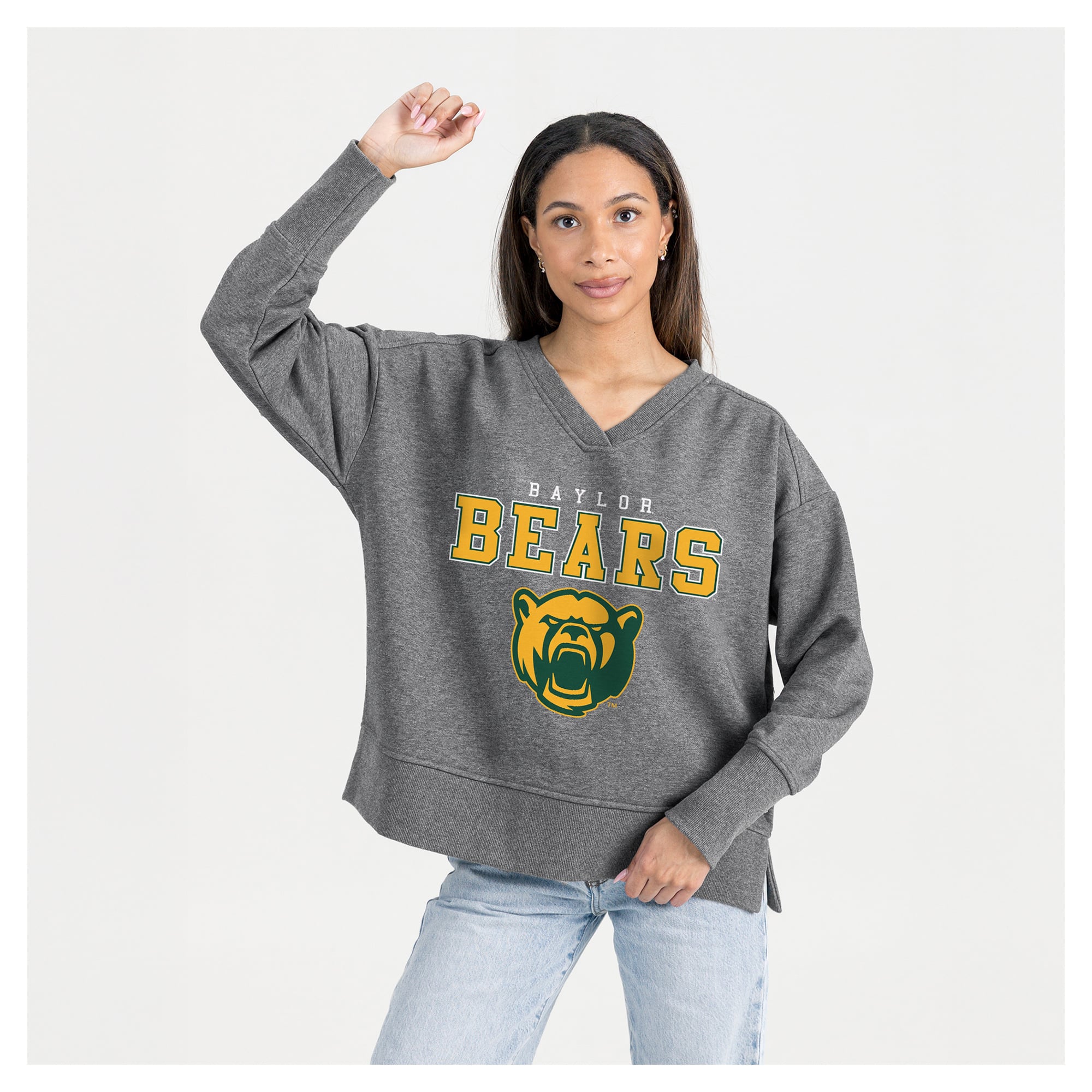 Women's Gameday Couture Gray Baylor Bears French Terry V-Neck Pullover Sweatshirt