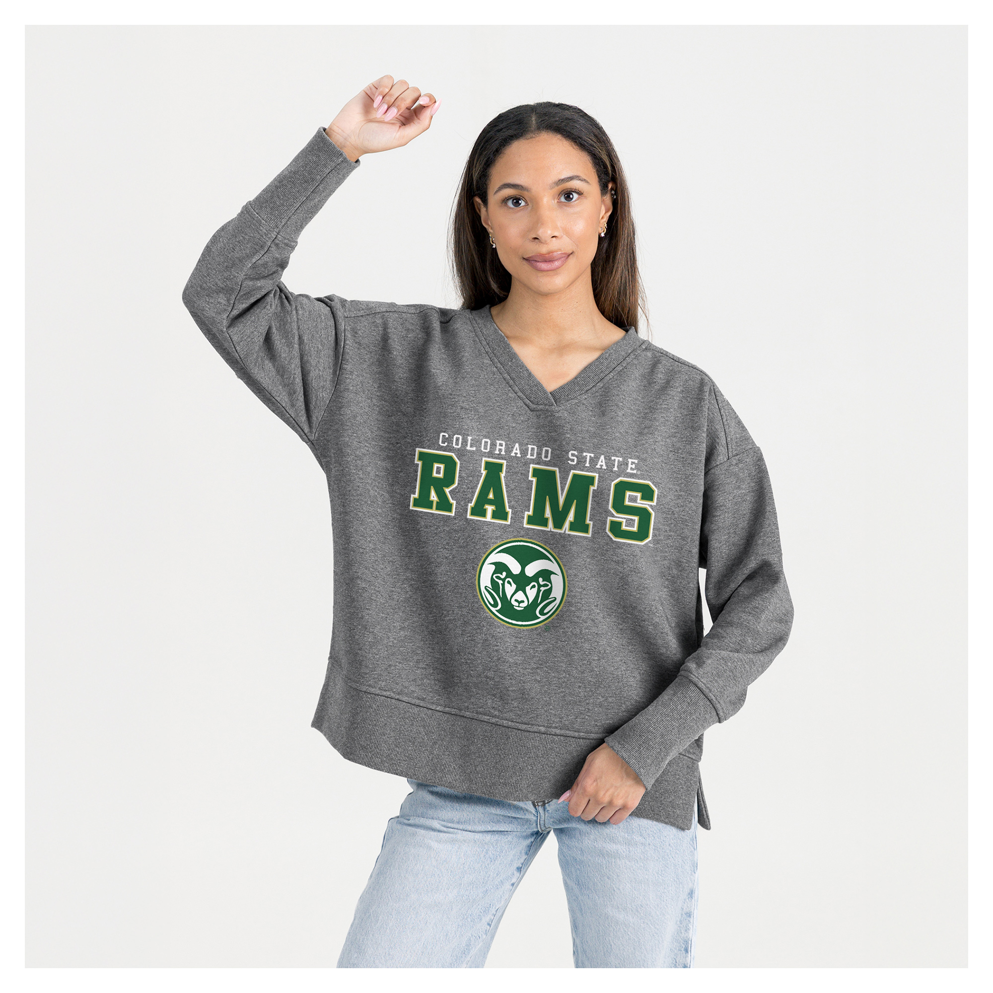 Women's Gameday Couture  Gray Colorado State Rams French Terry V-Neck Pullover Sweatshirt