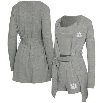 Women's Concepts Sport Gray Clemson Tigers Rigor Three-Piece Tank, Short & Robe Set