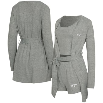 Women's Concepts Sport Gray Virginia Tech Hokies Rigor Three-Piece Tank, Short & Robe Set