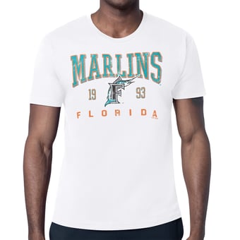 Men's Starter White Florida Marlins Distressed Logo T-Shirt
