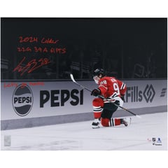 Connor Bedard Chicago Blackhawks Autographed 16" x 20" Red Jersey Celebration Spotlight Photograph with Multiple Inscriptions - Limited Edition of 10