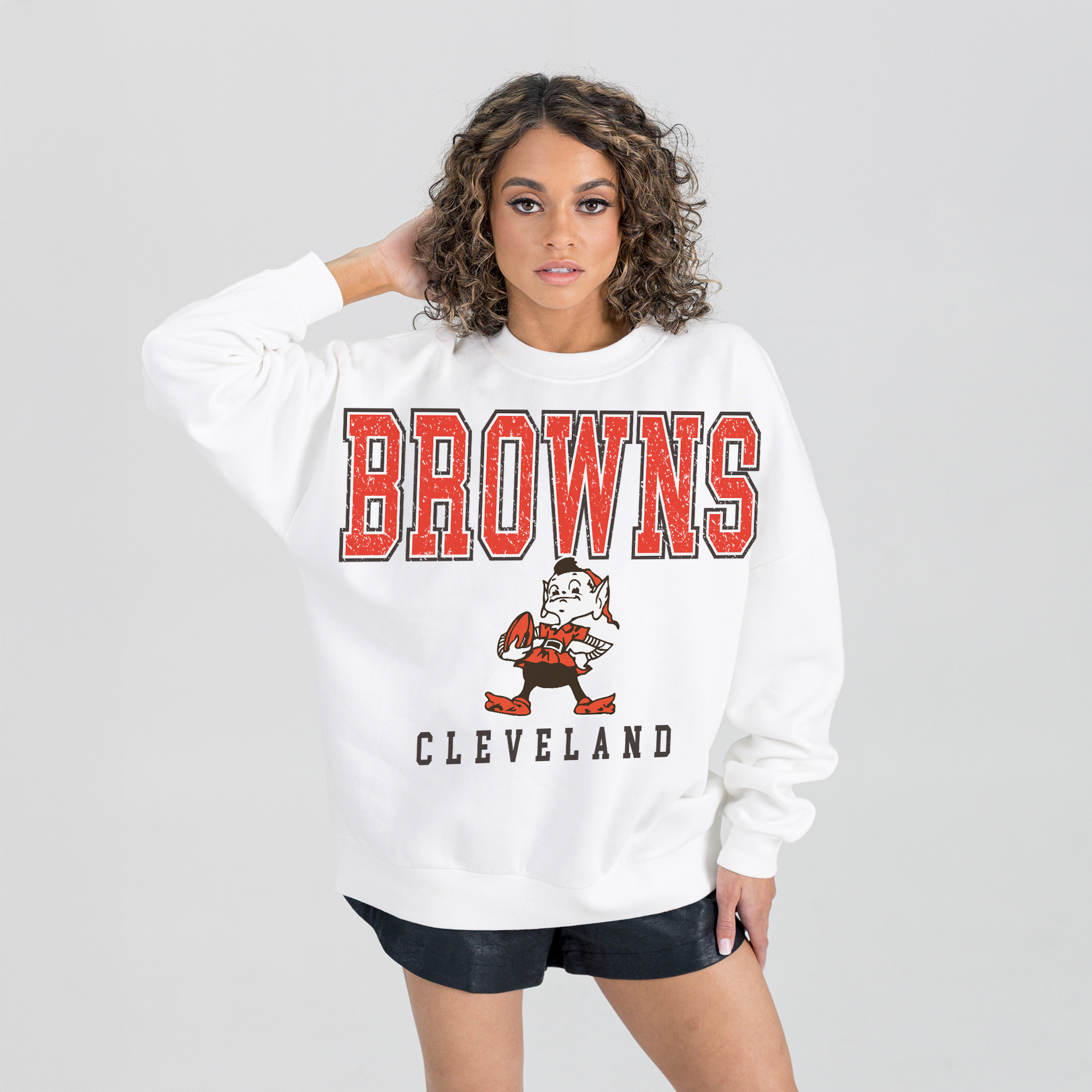 Gameday Couture Women's White Cleveland Browns Classic Sunday Drives Oversized Premium Fleece Pullover Sweatshirt - White