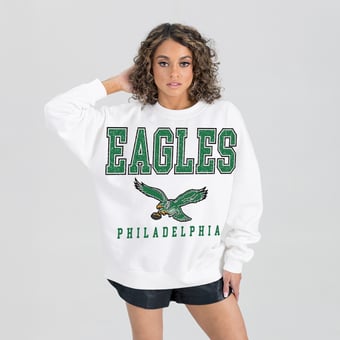 Women's Gameday Couture  White Philadelphia Eagles Classic Sunday Drives Oversized Premium Fleece Pullover Sweatshirt