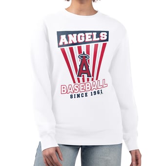 Women's Starter White Los Angeles Angels Poster Print Team Fleece Pullover Sweatshirt