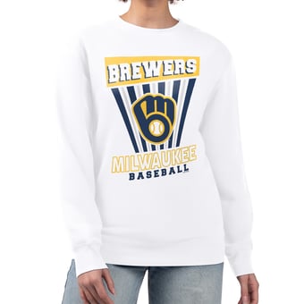 Women's Starter White Milwaukee Brewers Poster Print Team Fleece Pullover Sweatshirt