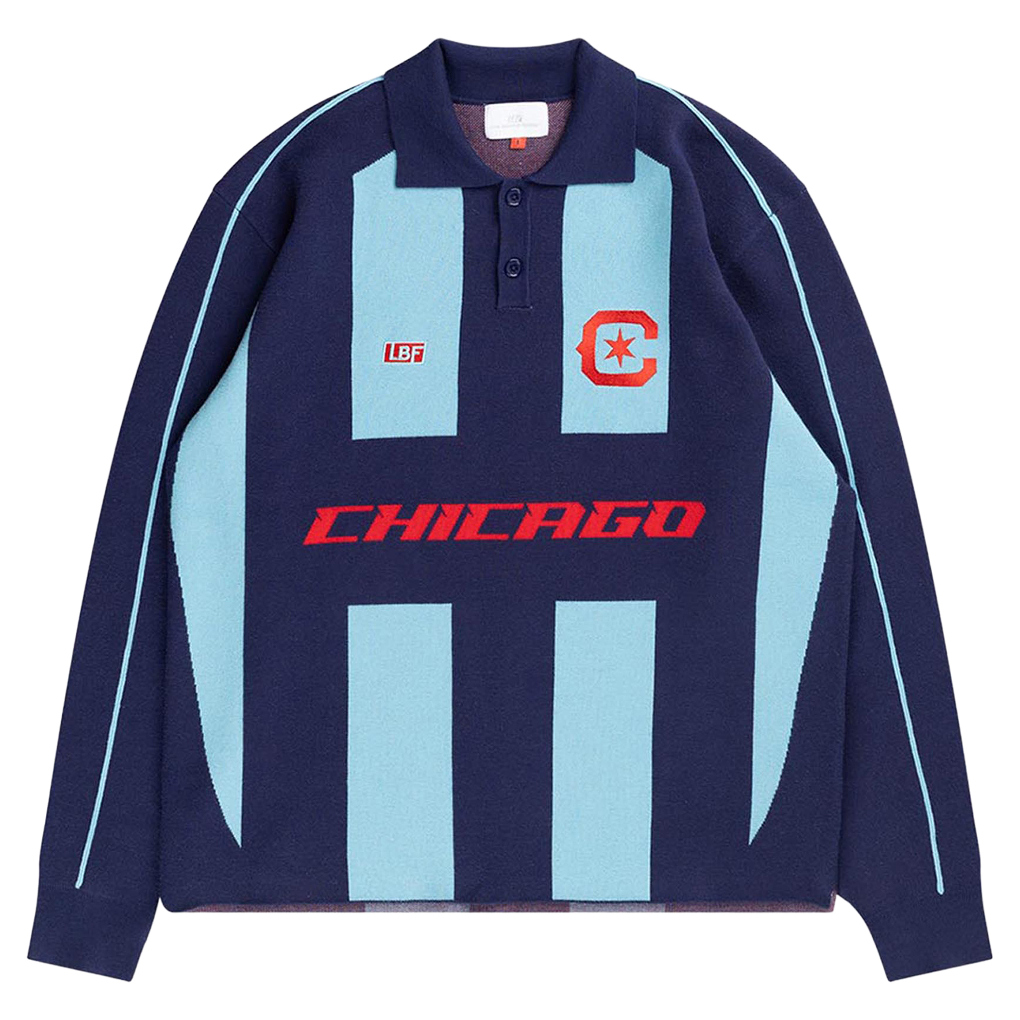 Unisex Live Breathe Futbol Light Blue Chicago Fire Rossi Long Sleeve Knit Polo