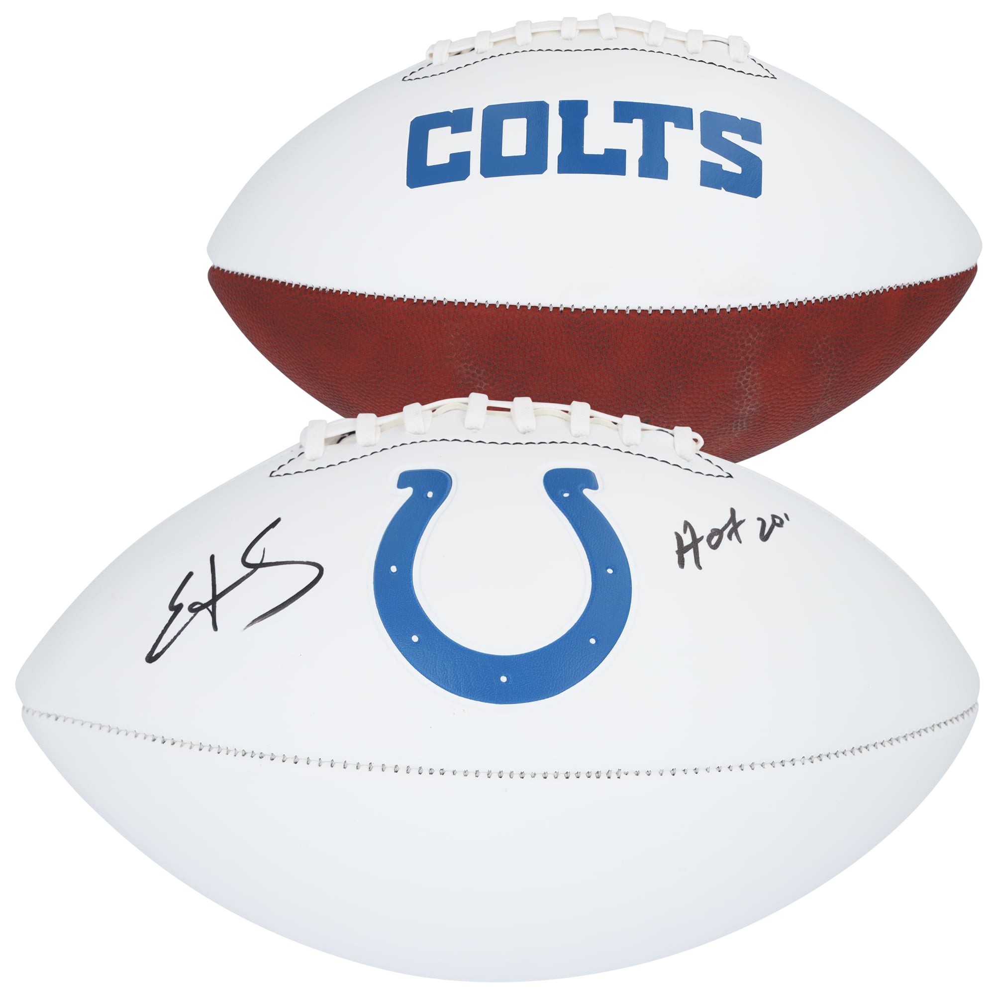 Edgerrin James Indianapolis Colts Autographed Franklin White Panel Football with "HOF 20" Inscription