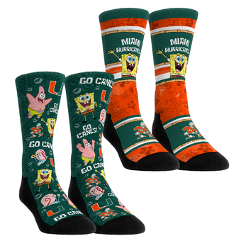 Unisex Rock Em  Green Miami Hurricanes SpongeBob SquarePants Two-Pack Crew Socks Set
