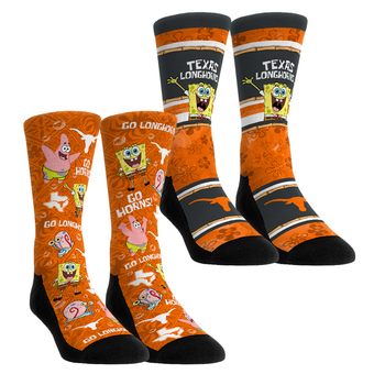 Unisex Rock Em  Texas Orange Texas Longhorns SpongeBob SquarePants Two-Pack Crew Socks Set