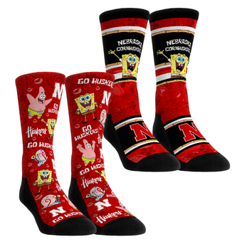 Unisex Rock Em  Scarlet Nebraska Huskers SpongeBob SquarePants Two-Pack Crew Socks Set
