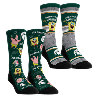 Unisex Rock Em  Green Michigan State Spartans SpongeBob SquarePants Two-Pack Crew Socks Set