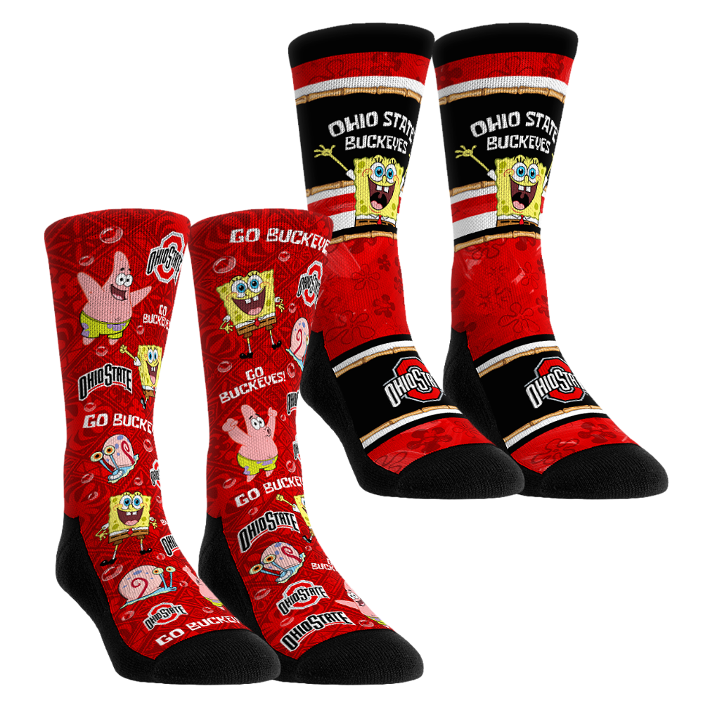 Unisex Rock Em Socks Ohio State Buckeyes SpongeBob SquarePants Two-Pack Crew Socks Set