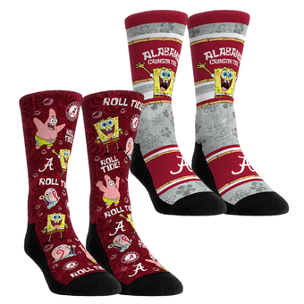 Unisex Rock Em  Crimson Alabama Crimson Tide SpongeBob SquarePants Two-Pack Crew Socks Set