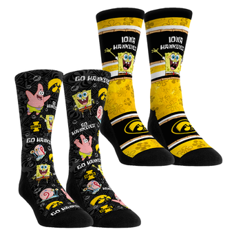 Unisex Rock Em  Black Iowa Hawkeyes SpongeBob SquarePants Two-Pack Crew Socks Set