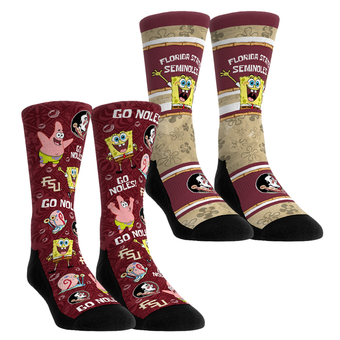 Unisex Rock Em  Garnet Florida State Seminoles SpongeBob SquarePants Two-Pack Crew Socks Set