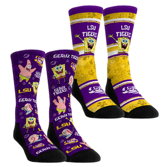 Unisex Rock Em  Purple LSU Tigers SpongeBob SquarePants Two-Pack Crew Socks Set