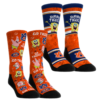 Unisex Rock Em  Blue Auburn Tigers SpongeBob SquarePants Two-Pack Crew Socks Set