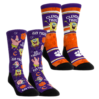 Unisex Rock Em  Orange Clemson Tigers SpongeBob SquarePants Two-Pack Crew Socks Set