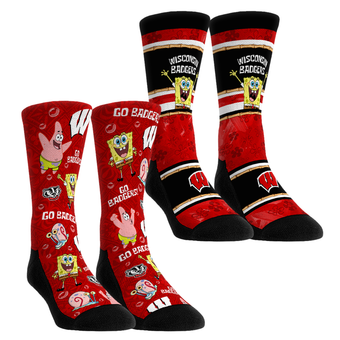 Youth Rock Em  Red Wisconsin Badgers SpongeBob SquarePants Two-Pack Crew Socks Set