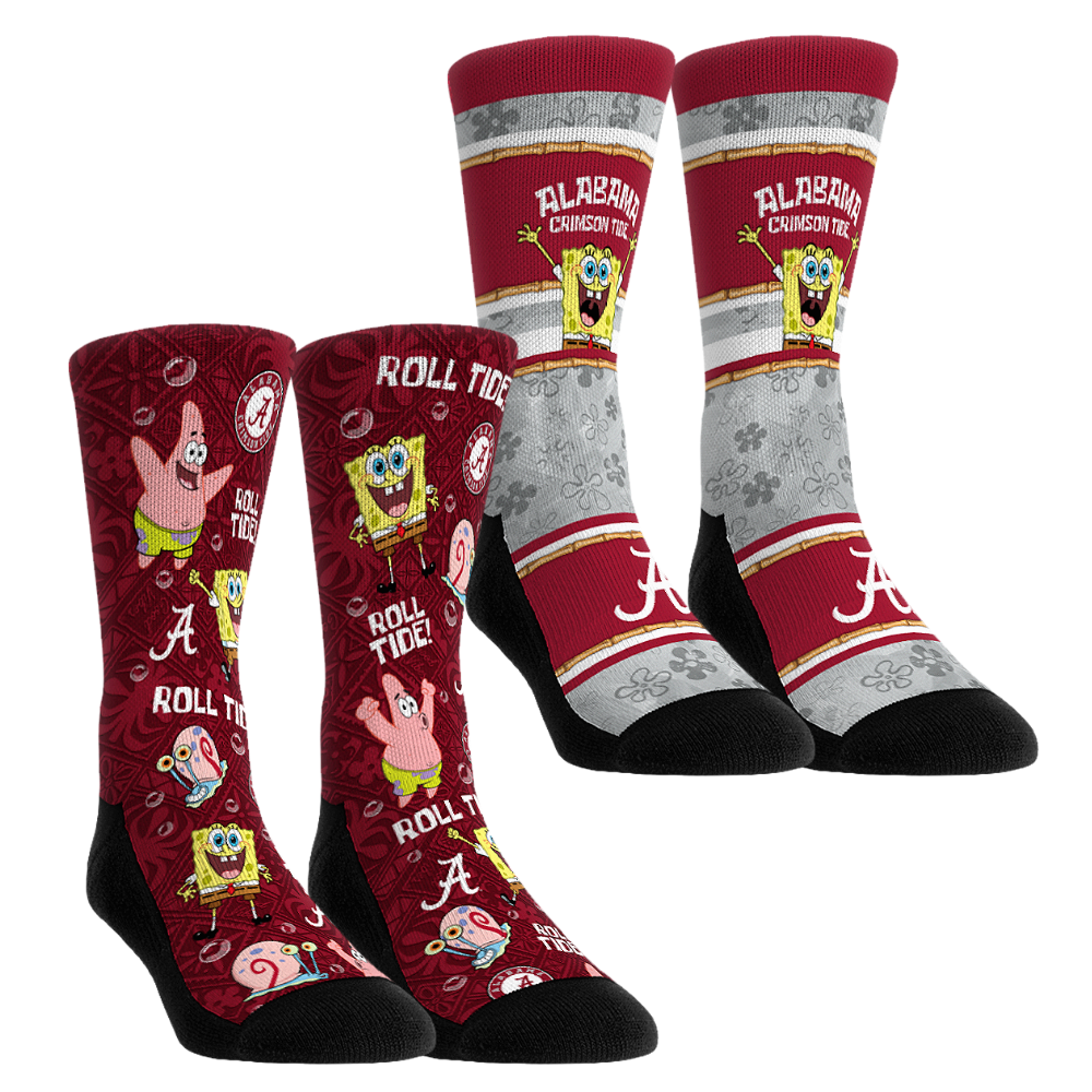Youth Rock Em  Crimson Alabama Crimson Tide SpongeBob SquarePants Two-Pack Crew Socks Set
