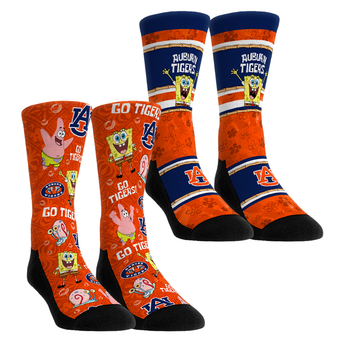 Youth Rock Em  Blue Auburn Tigers SpongeBob SquarePants Two-Pack Crew Socks Set