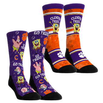 Youth Rock Em  Orange Clemson Tigers SpongeBob SquarePants Two-Pack Crew Socks Set