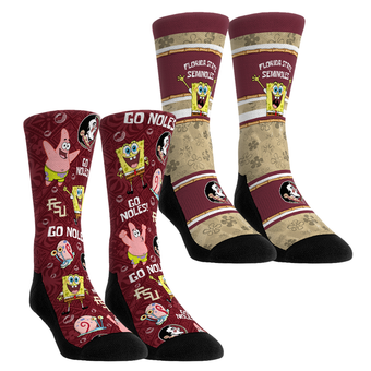 Youth Rock Em  Garnet Florida State Seminoles SpongeBob SquarePants Two-Pack Crew Socks Set