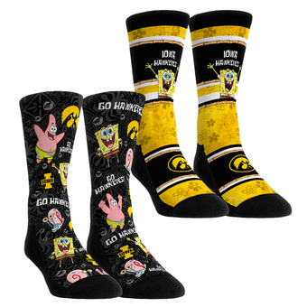Youth Rock Em  Black Iowa Hawkeyes SpongeBob SquarePants Two-Pack Crew Socks Set