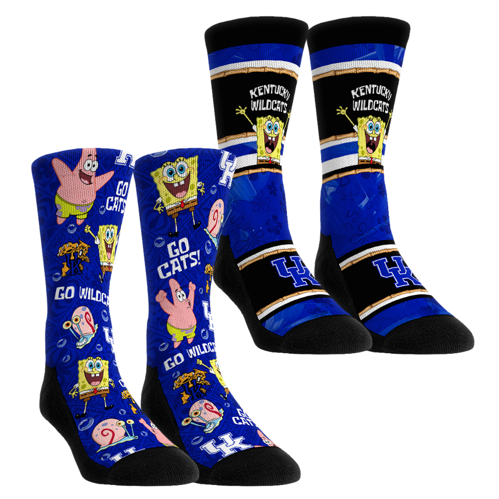 Youth Rock Em  Blue Kentucky Wildcats SpongeBob SquarePants Two-Pack Crew Socks Set