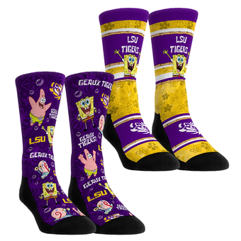 Youth Rock Em  Purple LSU Tigers SpongeBob SquarePants Two-Pack Crew Socks Set