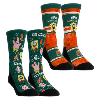 Youth Rock Em  Green Miami Hurricanes SpongeBob SquarePants Two-Pack Crew Socks Set