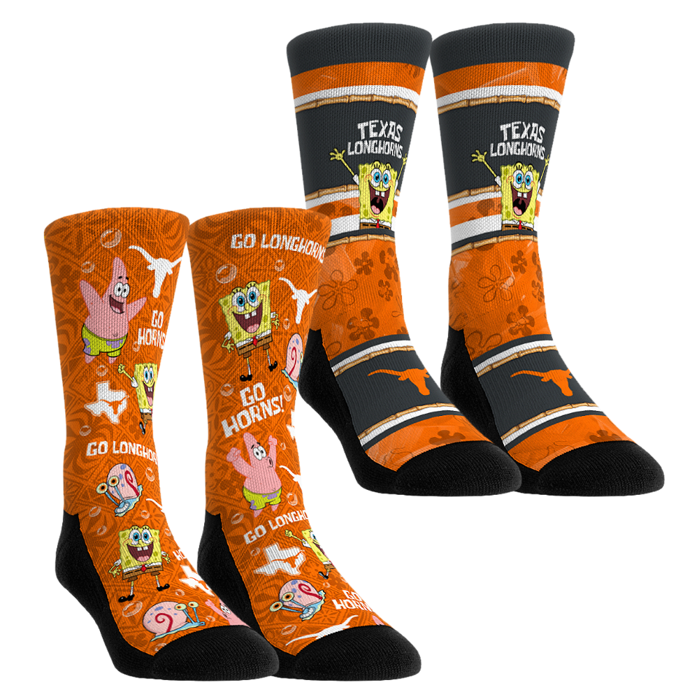 Youth Rock Em  Texas Orange Texas Longhorns SpongeBob SquarePants Two-Pack Crew Socks Set