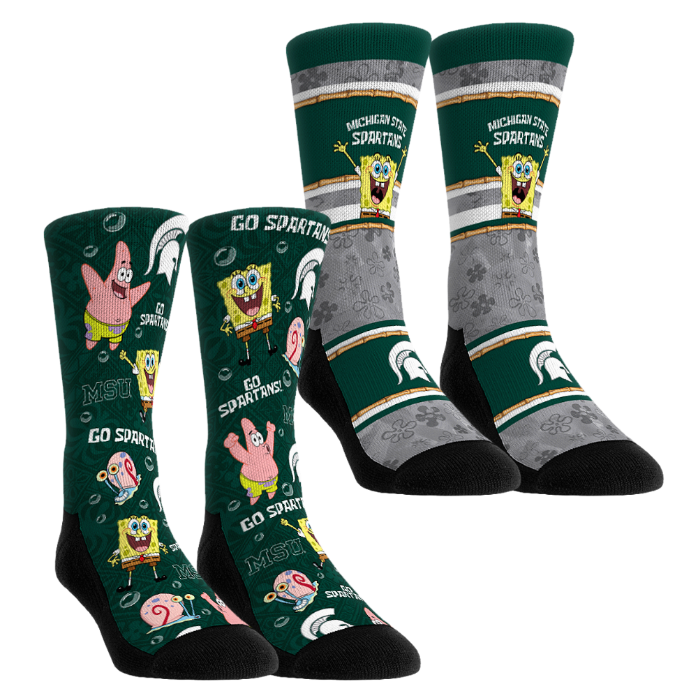 Youth Rock Em  Green Michigan State Spartans SpongeBob SquarePants Two-Pack Crew Socks Set