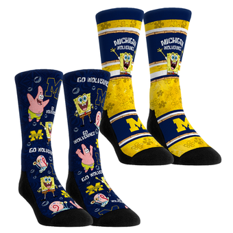 Youth Rock Em  Blue Michigan Wolverines SpongeBob SquarePants Two-Pack Crew Socks Set