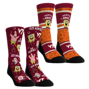 Youth Rock Em  Maroon Virginia Tech Hokies SpongeBob SquarePants Two-Pack Crew Socks Set