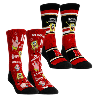 Youth Rock Em  Scarlet Nebraska Huskers SpongeBob SquarePants Two-Pack Crew Socks Set
