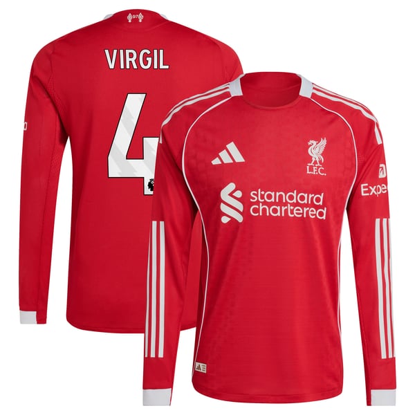 Maillot Authentique Liverpool adidas Domicile 25/26 - Manches longues avec flocage Virgil 4