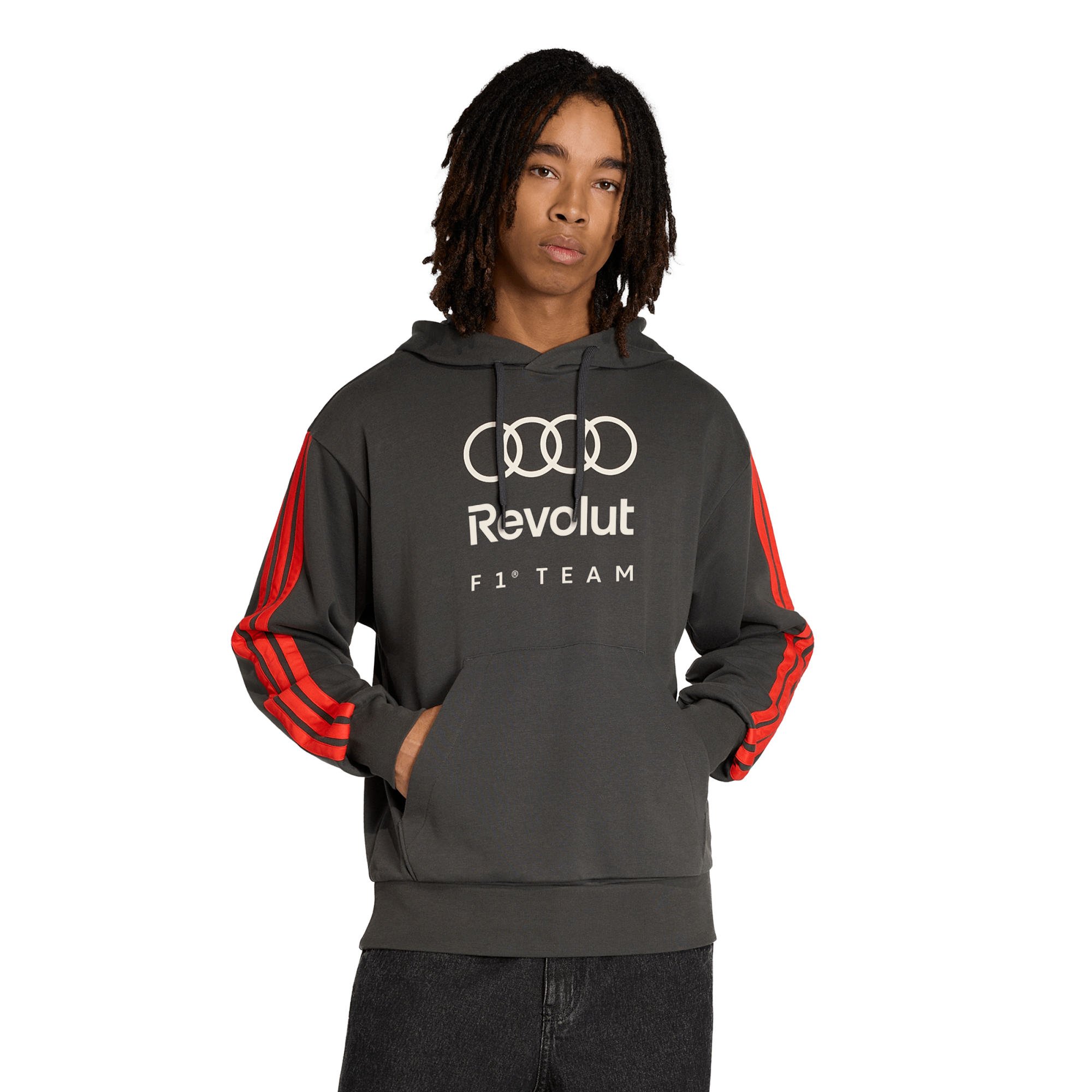 Audi F1 adidas DNA Logo Kapuzenjacke mit Reißverschluss – Schwarz