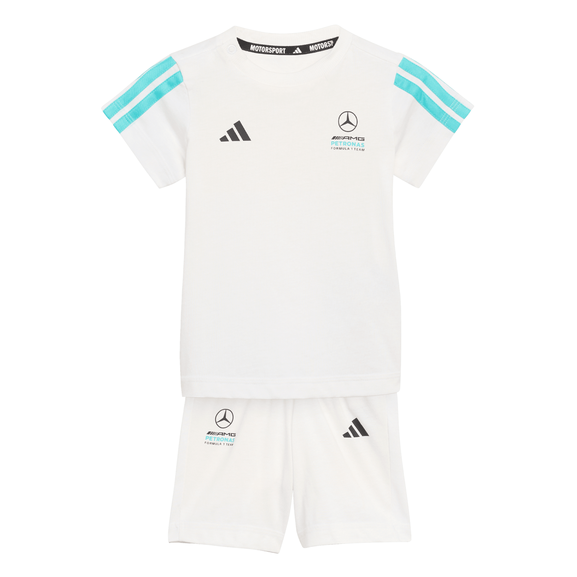 Mercedes AMG Petronas adidas F1 Shorts & T-Shirt Set – Weiß – Kleinkinder