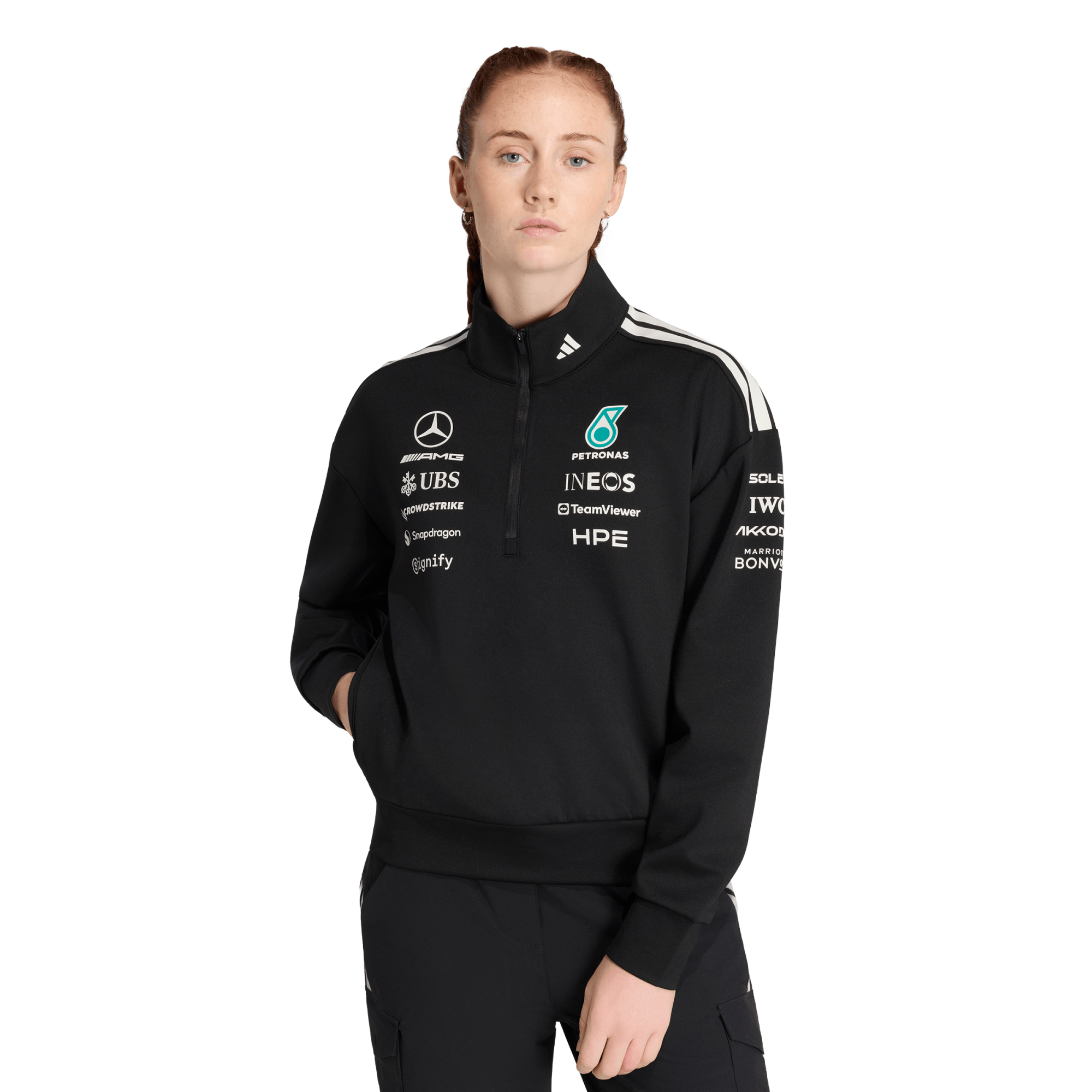 Sudadera Mercedes AMG Petronas adidas F1 2026 Team con cremallera de 1/4 - Negra - Mujer