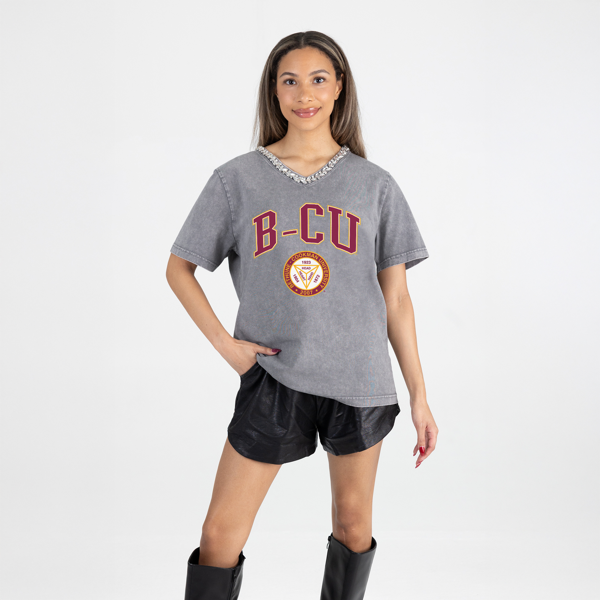 Women’s Gameday Couture Gray Bethune-Cookman Wildcats Iconic Edge Rhinestone V-Neck T-Shirt Women’s Gameday Couture Gray Bethune-Cookman Wildcats Iconic Edge Rhinestone V-Neck T-Shirt