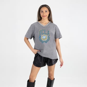 Women's Gameday Couture Gray UCLA Bruins Iconic Edge Rhinestone V-Neck T-Shirt