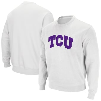 Men's Colosseum White TCU Horned Frogs Arch & Logo Tackle Twill Sweatshirt