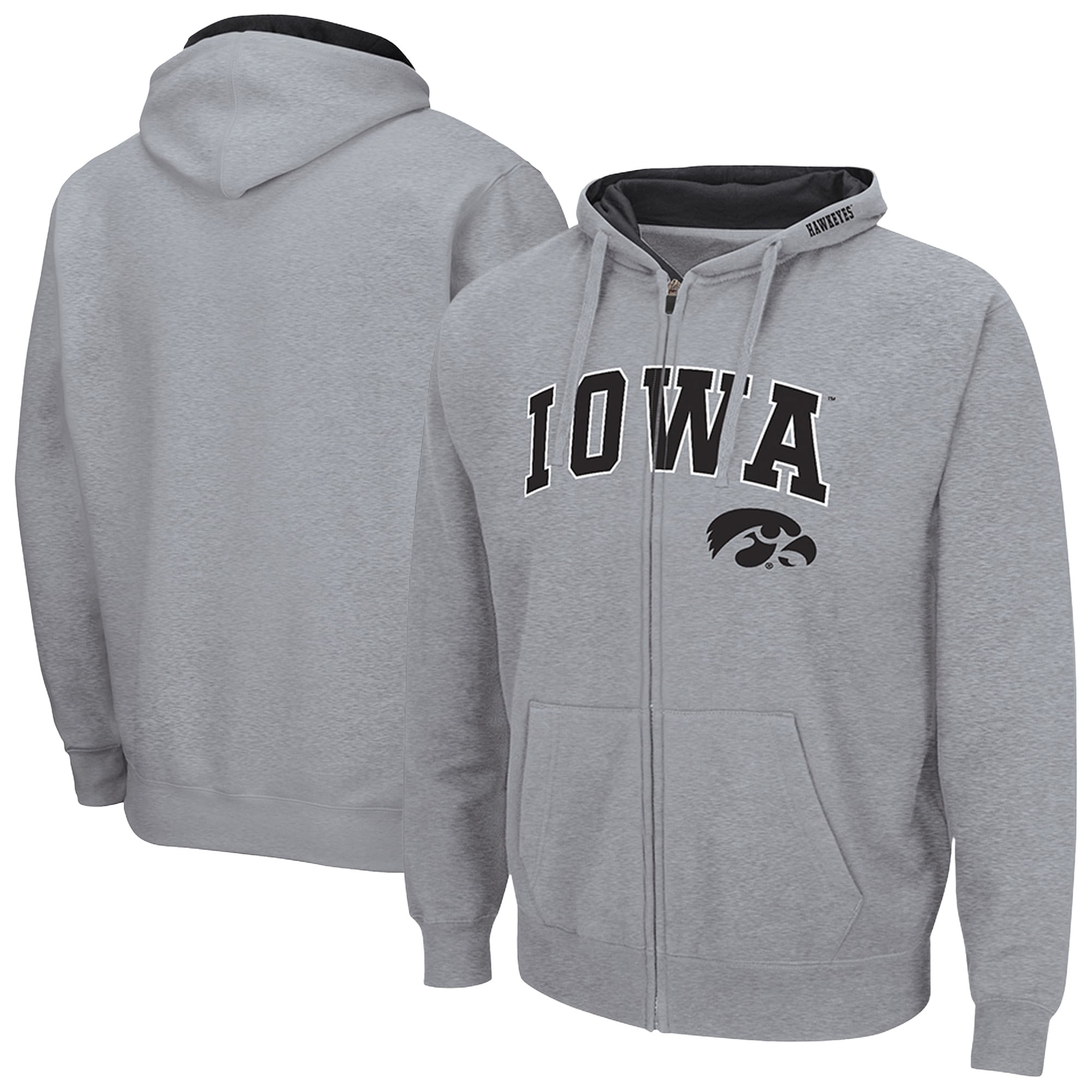 Men's Colosseum  Heather Gray Iowa Hawkeyes Arch & Logo 3.0 Full-Zip Hoodie