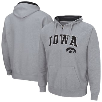 Men's Colosseum  Heather Gray Iowa Hawkeyes Arch & Logo 3.0 Full-Zip Hoodie
